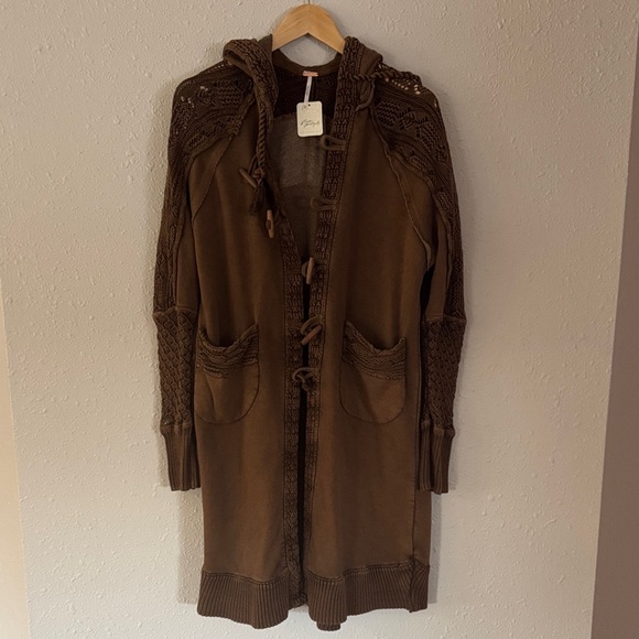 Free People Sweaters - Free People Brown Hooded Knit Cardigan